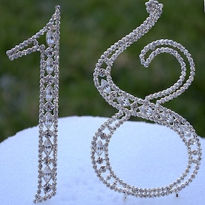 Large 5" Crystal Rhinestone NUMBER EIGHTEEN (18) Cake Topper Silver 18th Birthday Party Anniversary Free Shipping CT180