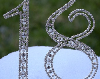 Large 5" Crystal Rhinestone NUMBER EIGHTEEN (18) Cake Topper Silver 18th Birthday Party Anniversary Free Shipping CT180