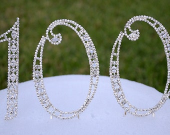 Large 5" Crystal Rhinestone NUMBER One Hundred (100) Cake Topper Silver 100th Birthday Party Anniversary Wedding CT997