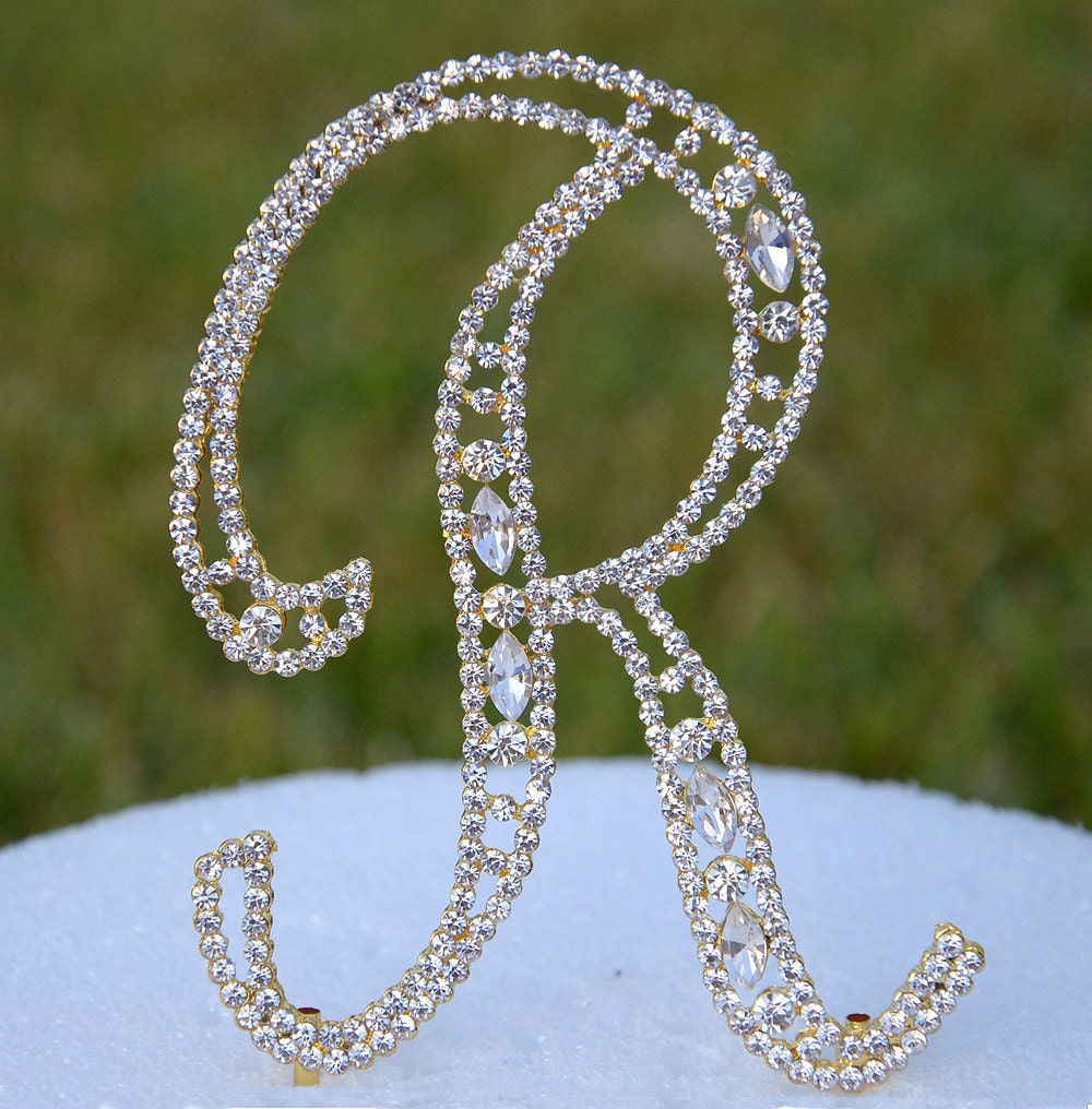 New 5" Crystal Rhinestone Gold Cake Topper Letter Number Monogram ...