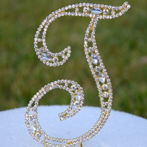 Large 5"  Crystal Rhinestone Gold Cake Topper Letter "T" Monogram Wedding Birthday Party Top Initial CT102