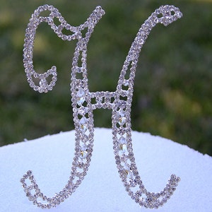 Large 5"  Crystal Rhinestone Silver Cake Topper Letter "H" Monogram Wedding Birthday Party Top Initial CT043