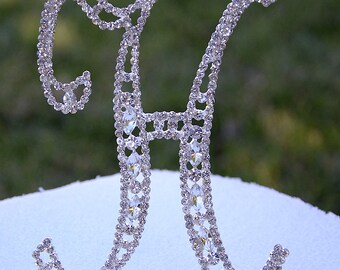 Large 5"  Crystal Rhinestone Silver Cake Topper Letter "H" Monogram Wedding Birthday Party Top Initial CT043