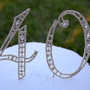 New Large 5" Crystal Rhinestone NUMBER FORTY (40) Cake Topper Silver 40th Birthday Party Anniversary Free Shipping CT400