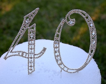 New Large 5" Crystal Rhinestone NUMBER FORTY (40) Cake Topper Silver 40th Birthday Party Anniversary Free Shipping CT400