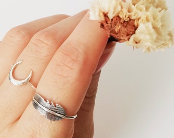 Fino anillo pluma con textura en plata vieja