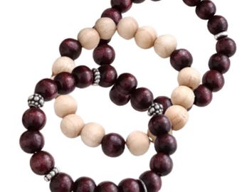Wooden Bead Bracelet /Wooden Bracelet Set /Boho Bracelet/Hippy Bracelet / Unisex Bracelet /Elastic Bracelet /Tassel Bracelet /Bead Bracelet
