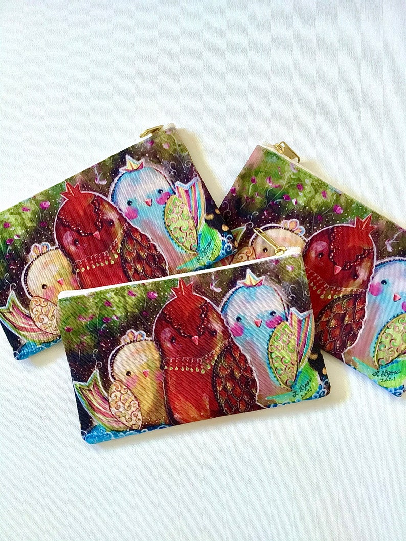 Little Birdies Makeup Bag Printed with my original mixed media painting