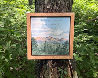 Pintura de acuarela original enmarcada: Salmo 121 Amanecer, marco flotante de roble