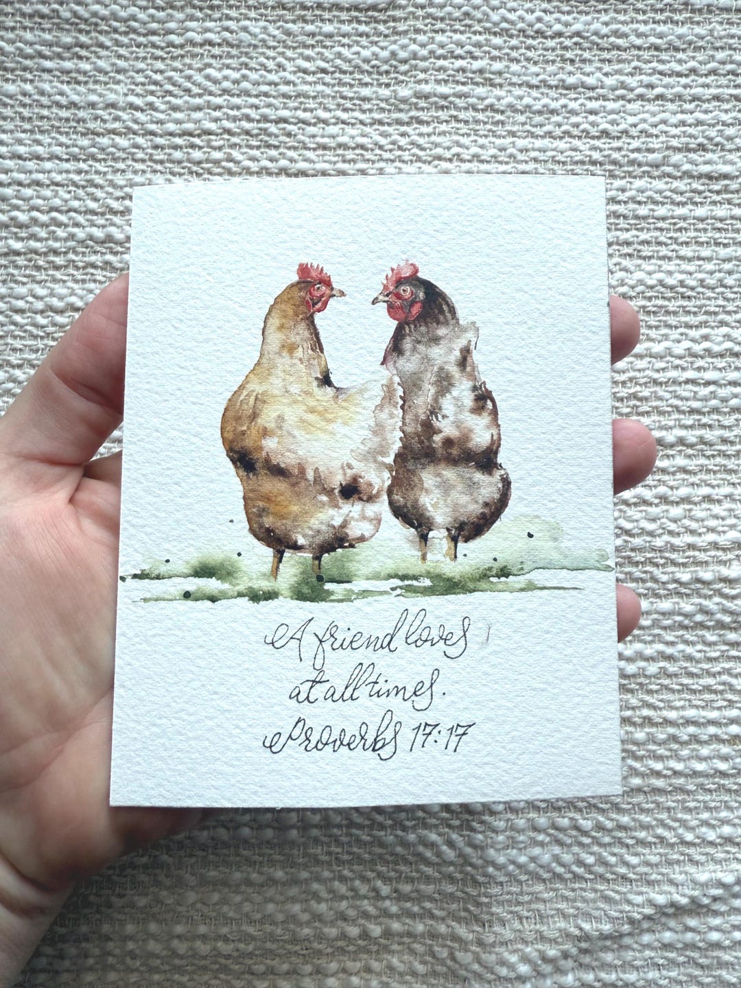Original Watercolor Painting, Chickens, Hens, Proverbs 17:17, A Friend ...