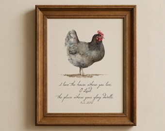 Impresión giclée de acuarela de pollo - Versículo del Salmo 28:8