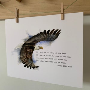Giclee watercolor print, Psalm 139:9-10, eagle painting, bible verse, life verse, patriotic art, scripture, coastal, minimalist art