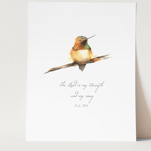 Psalm 118:14, Hummingbird Watercolor Print, Orange Bird, Girl Nursery ...
