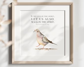 Gálatas 5:25 RV, Andad en el Espíritu, acuarela de la paloma torcaz, impresión Giclée, arte de versículos bíblicos, versículo de las Escrituras, tórtola, mamá, esposa