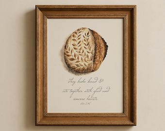 Sourdough Bread Watercolor Giclee Print - Acts 2:46 Kitchen Art