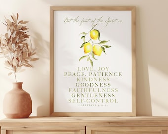 Fruto del Espíritu, Gálatas 5:22-23, 11x14, Impresión Giclée, Limones en acuarela, Arte de cocina, Impresión bíblica, Regalo para mamá, Decoración de la sala de educación en casa