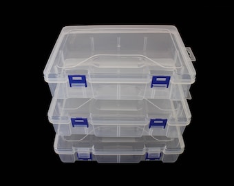 Caja de plástico de una pieza, contenedores de almacenamiento transparentes, caja de almacenamiento con cierre hermético para lápices, rompecabezas, juguetes pequeños y manualidades de costura.