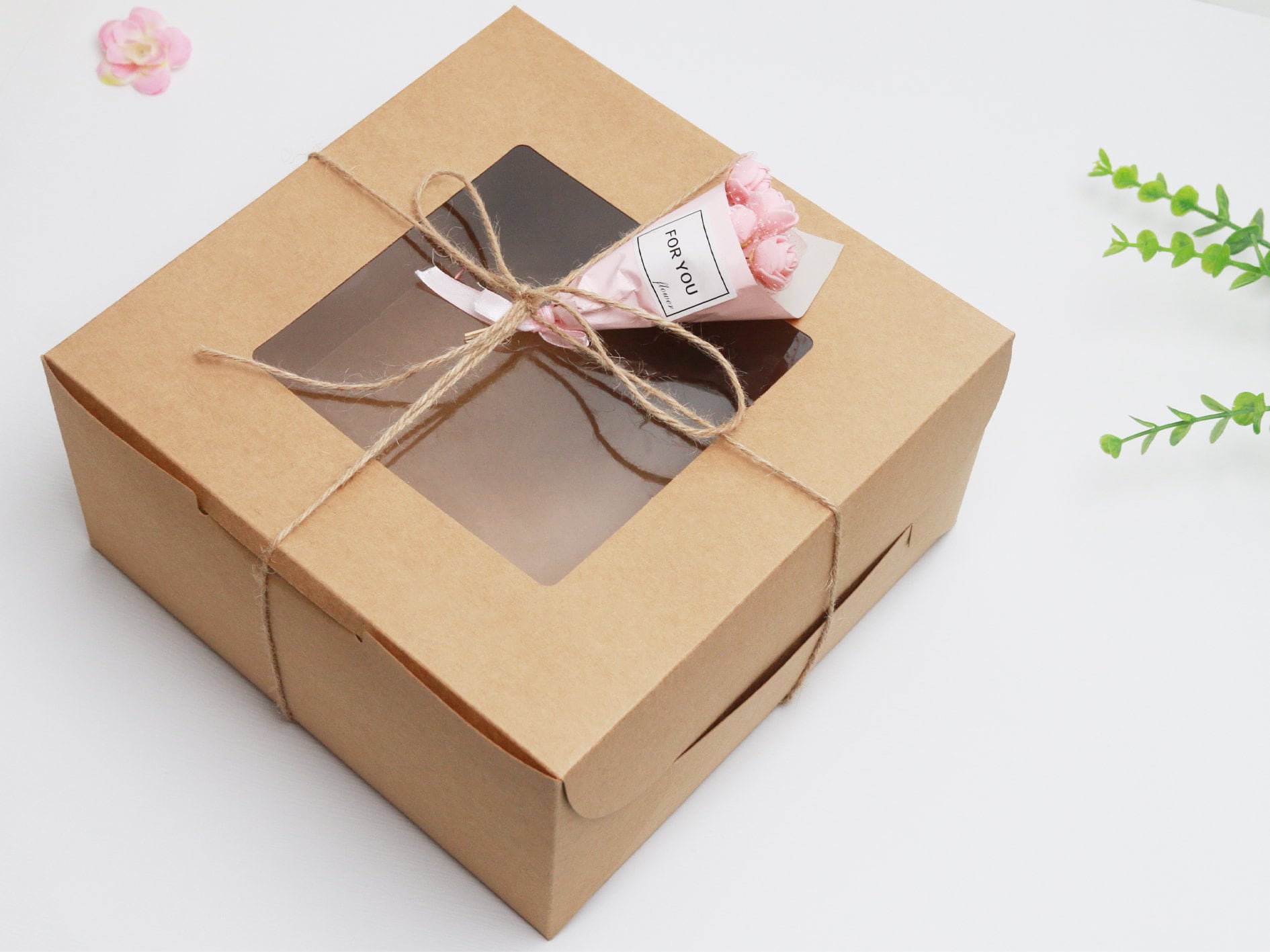 Confezione Da 10 Scatole Regalo Con Finestra 20x20x12 Cm, In Carta Riciclabile, Con Spago E Adesivi, Ideali Per Torte, Biscotti E Bomboniere