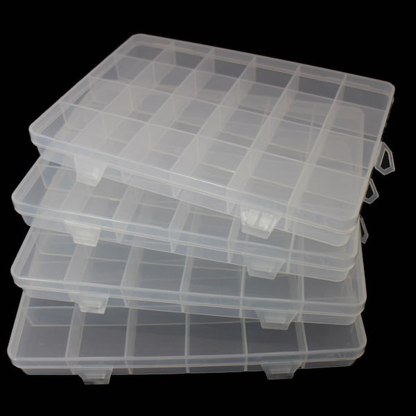One piece  24 Grids Clear Storage Container Jewelry Box with Fixed Dividers for Beads Art DIY Crafts Jewelry Fishing Tackles