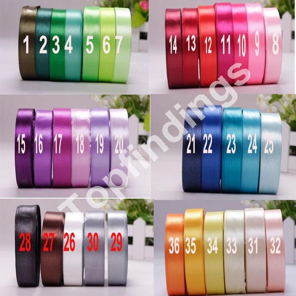 U Pick! Full 36 colors 4/5" 20mm Signle Faced Satin Ribbon Solid Color Weddings, crafts, hair bows MTF02