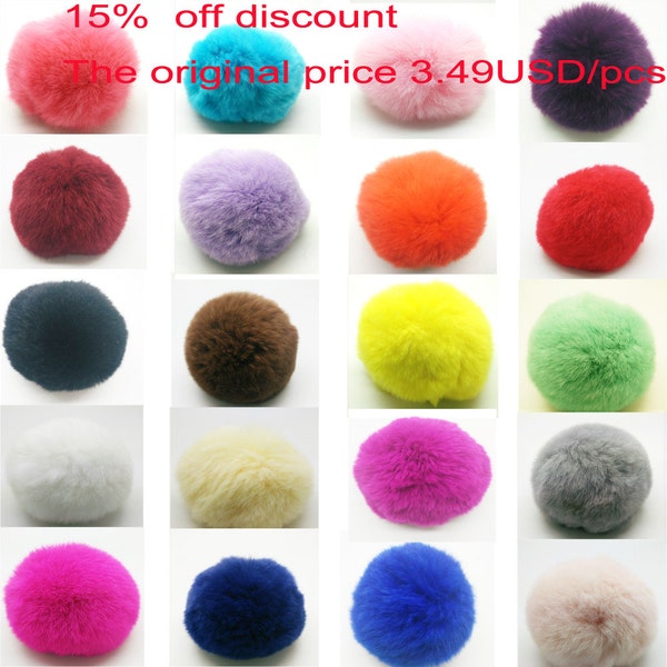 Genuine  8cm DIY Rex Rabbit Fur ball Furry pom pom for Mobile Phone Tag, Handbag Charm, Keychain,DIY