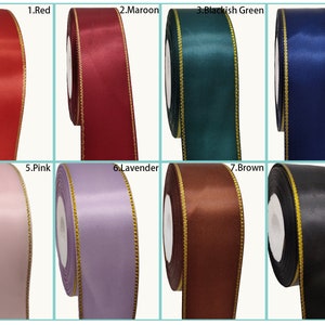 One Roll 25 Yards 1 1/2&quot; Double Faced Wired Gold Edges Satin Ribbon