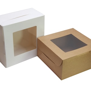 Pudełka na ciasto 10x10x5 cali z okienkiem, pakowanie prezentów, pudełka na wypieki, desery, ciastka, babeczki, ciasteczka, z naklejkami,