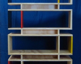 Bookcase with color accents, shelving