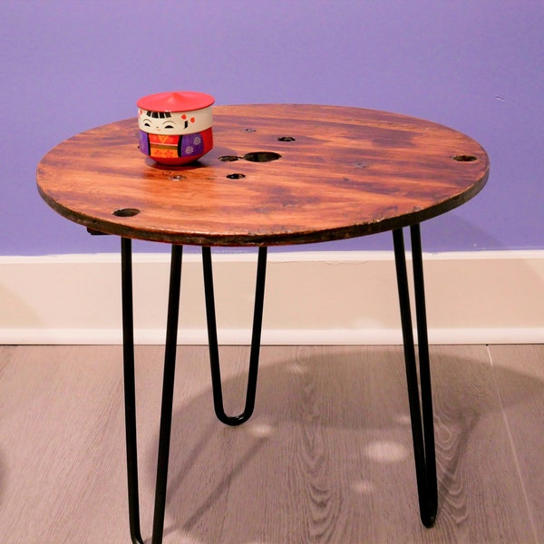 MAKARI - Cable Spool Side Table with hairpin legs