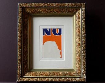Vintage Print of Woman Saying No / Antique Music Sheet Artwork, Matted w Frame / Framed Orange Art Print, Fun Bold Wall Decor, MCM Wall Art