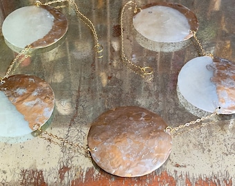 Metallic Moon Phase Garland - Painted Capiz Shell on Chain Wall Hanging / Silver & Gold Celestial Moon Phase Wall Decor - 5 Pieces of Shell