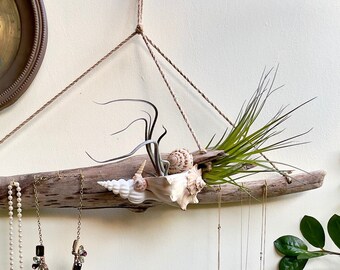 Adorned Driftwood Jewelry Hangers / Ready to Ship Jewelry Displays - Boho Decor Gift / Real Wood & Shell, Agate, Air Plant Necklace Hangers