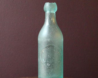 Antique Blob Top Bottle / Embossed H & VB, Newton NJ, Blue-Green Glass / Very Old Glass Soda Bottle for Collectors, Vintage Glass Bottle