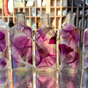 Pressed Flower Antique Glass Vase: Cottagecore Purple Floral Decor