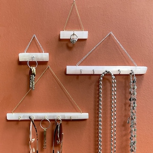 Selenite Wall Hooks / Small, Large / Necklace Hanger or Key Rack from White Stone / Hanging Jewelry Display - Key Hook - Sunglasses Holder