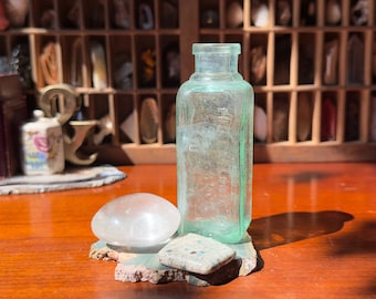 Sets of Stones & Antique Glass Bottle - Blues / Old Aqua Blue Glass, Clear Quartz Palm Stone, K2 Piece, Stone Slab / Gemstone Decor Gift Set