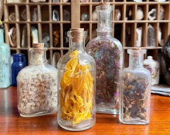 Dried Flowers in Antique Bottles / Single or Set / Real Floral Specimens Reclaimed Vintage Glass - Cottagecore Home Decor Boho Maximalism