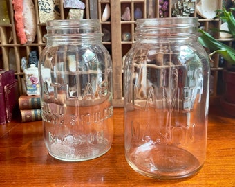 Genuine Vintage Glass Mason Jars - Large - Clear - No Lids / Salvaged Glassware / Atlas Strong Shoulder & Lamb / Antique Quart-Sized Jars