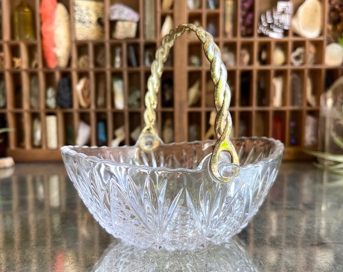 Vintage Glass Basket With Gold Handle / Small Clear Cut Glass Etsy