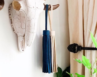 Large Leather & Suede Tassels from Salvaged Leather Scraps / Colors Vary / Hanging Decorative Leather Tassels Upcycled from Scraps