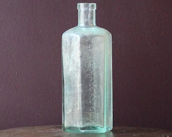 Antique Blue Hexagon Glass Medicine Bottles, Old Pepto-Magnan(gude) Glass Bottles, Curiosity Cabinet Gift, Collectible Bottle from 1900s