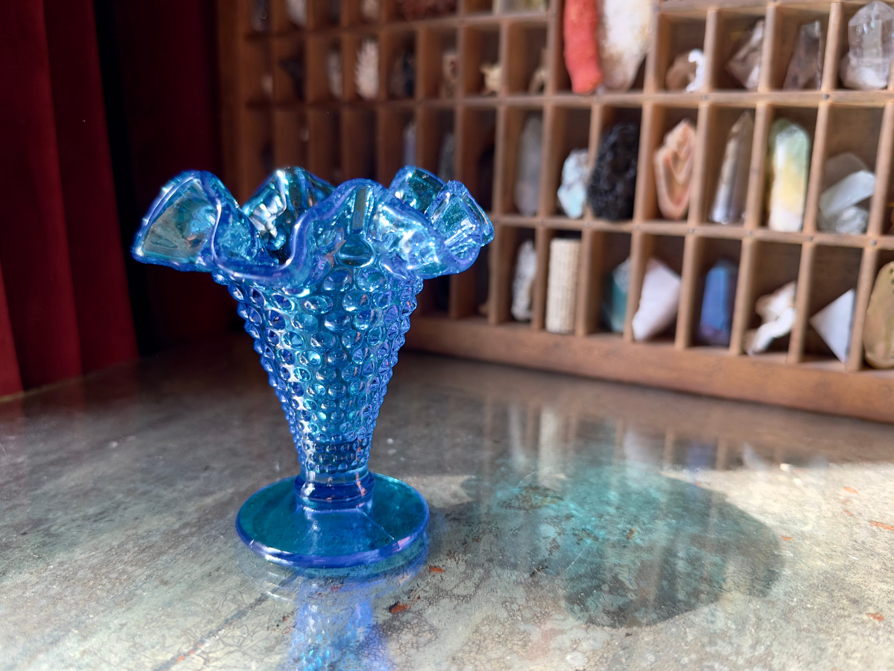 Vintage Fenton Hobnail Bud Vase: Colonial Blue Mid-century Decor