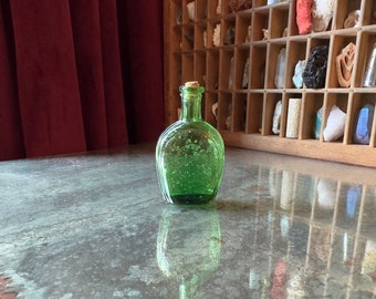 Vintage Green Glass Bottle w Benjamin Franklin Emboss / Antique Style Small Decorative Old Bottle  - Historical Glassware 70s Wheaton Glass