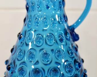 ヴィンテージブルーガラスピッチャー：ホブネイルエンポリイタリア製