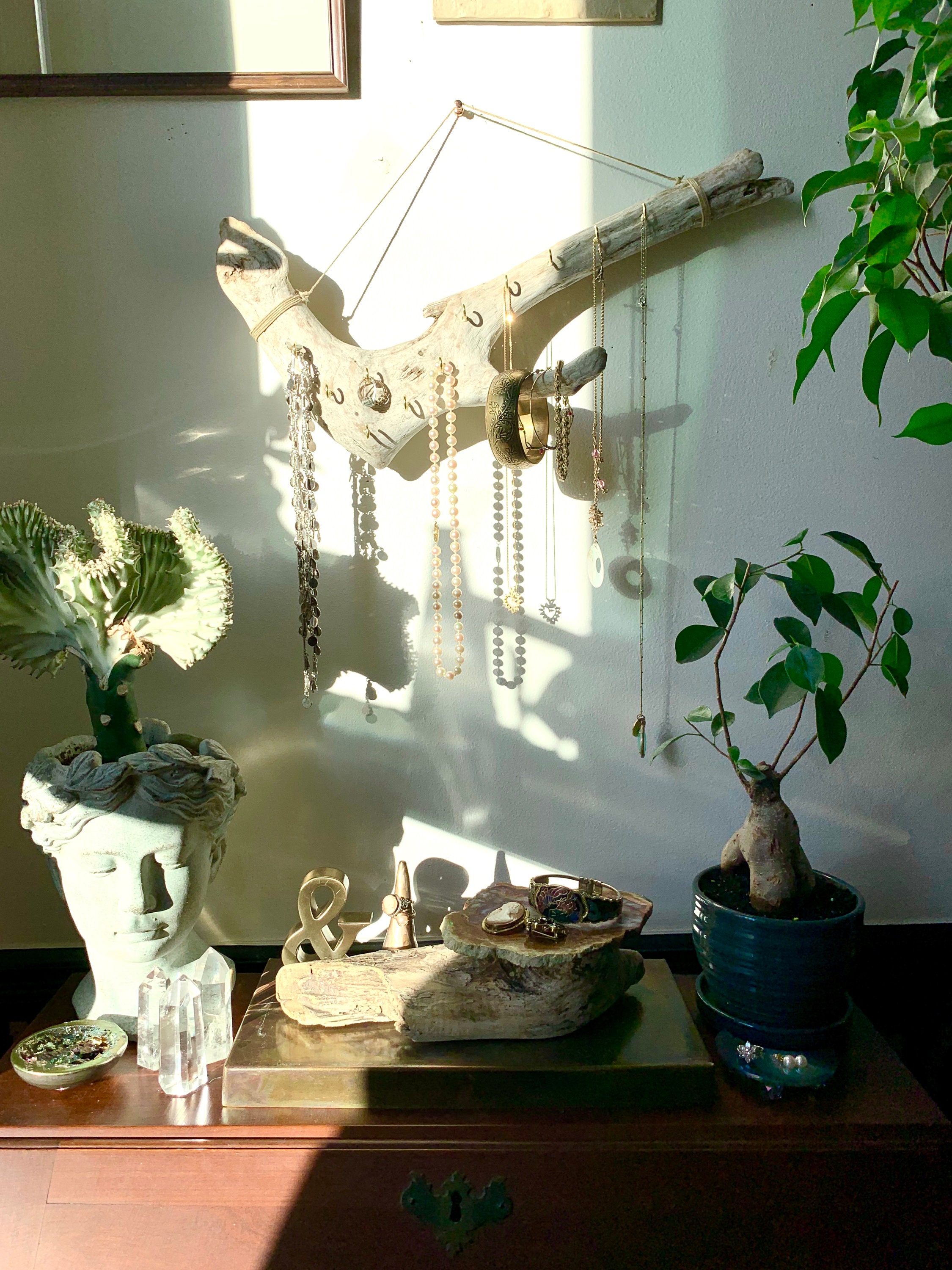 Driftwood Jewelry Hanger / Ready to Ship Gift for Her / Boho Decor Wall