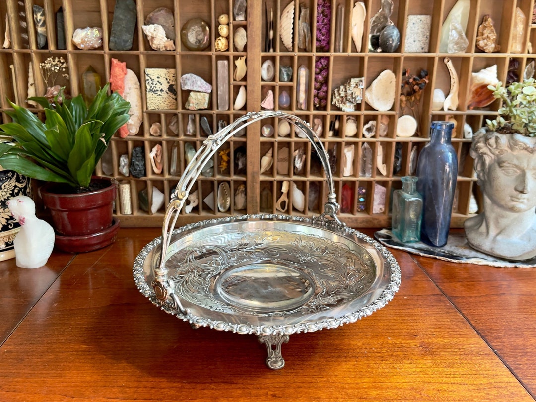 Antique Silver Basket With Feet & Handle / Standard Silver Co Etsy