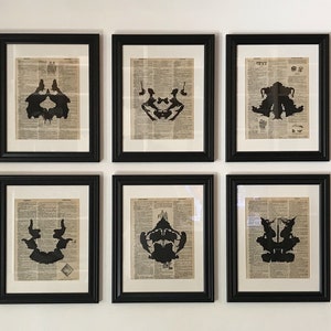 Rorschach Ink Blot Print Set on Vintage Dictionary Pages / Black or Color / Set of 10 Art Prints Unframed Antique Gallery Wall Artwork image 4