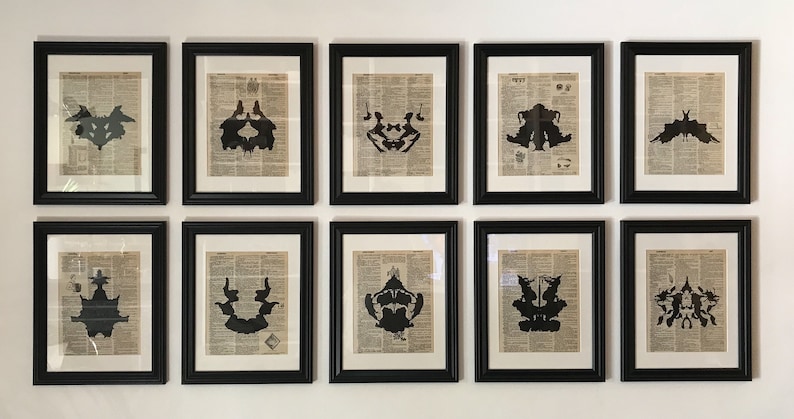 Rorschach Ink Blot Print Set on Vintage Dictionary Pages / Black or Color / Set of 10 Art Prints Unframed Antique Gallery Wall Artwork image 4