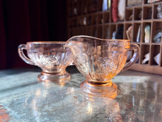 Blush Pink Depression Glass Creamer Sugar Bowl Set Hocking