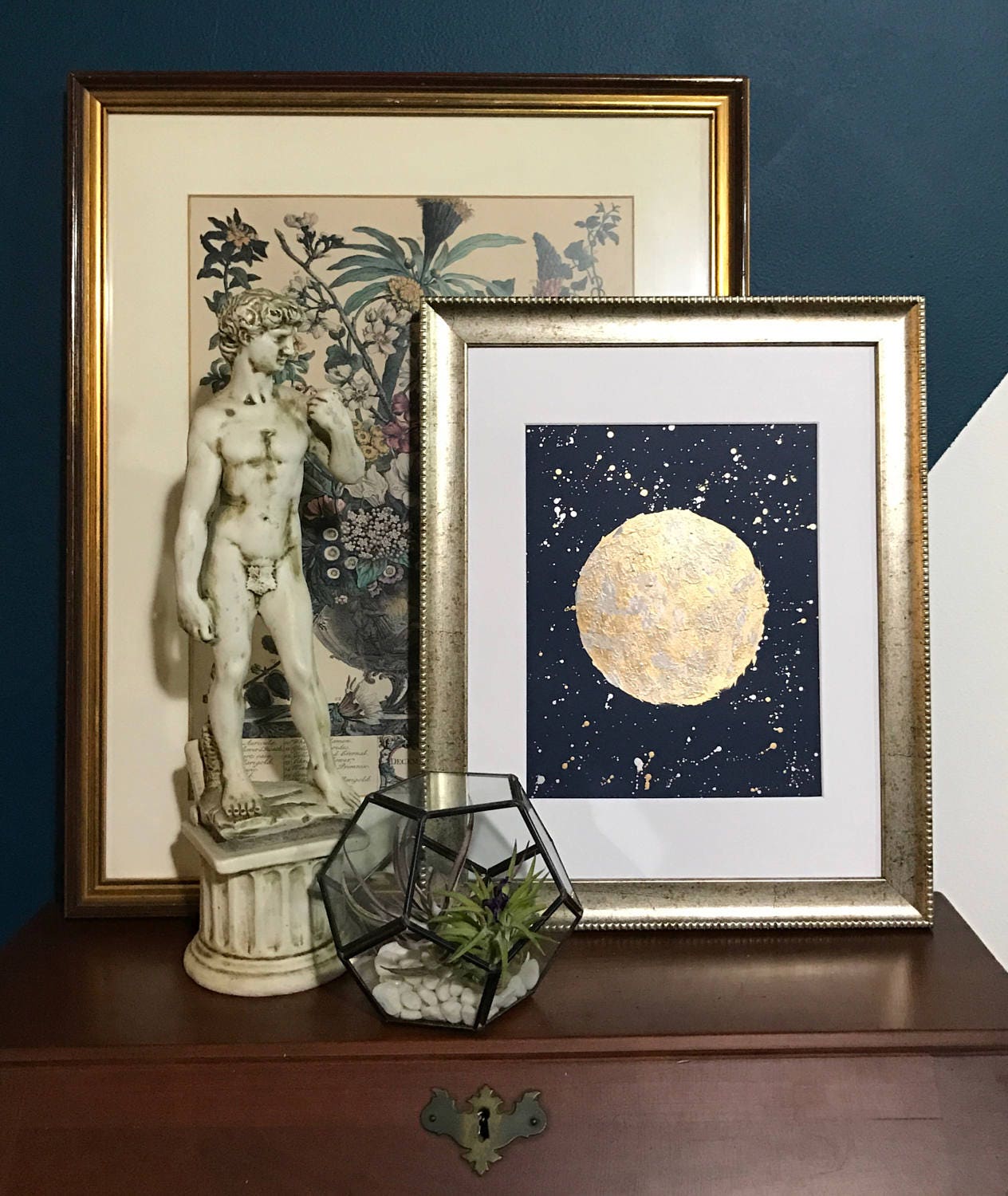 moon gold silver metallic art abstract painting silvery night sky